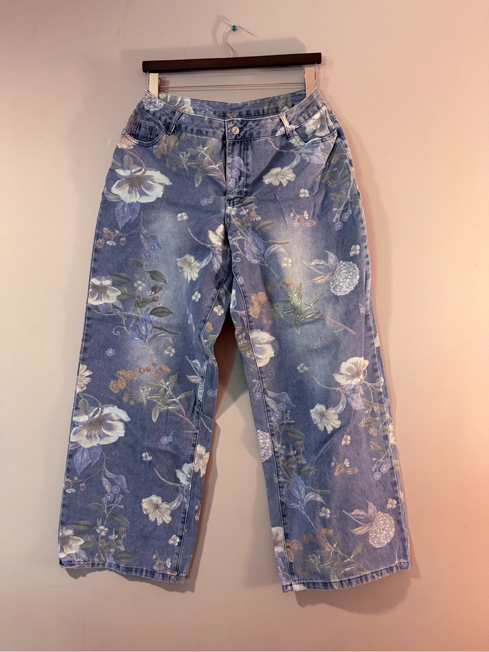 SHEIN Blue Floral Wide-Leg Jeans